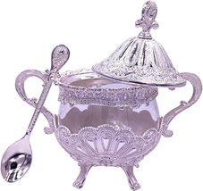 Sugar Bowl with Lid and Spoon for Kitchen Coffee Bar and Wedding Party,Metal and - £28.73 GBP