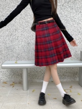 Midi Green Plaid Skirt Outfit Pleated Plaid Skirts Plus Size Women Plaid Skirts image 4