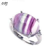 Natural Rainbow Fluorite adjustable Ring 925 Sterling Silver oval13*17mm Women a - £54.27 GBP