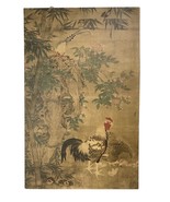 Antique Asian Signed Print - Rooster Chicken Hen Chicks Bamboo 19”x12” M... - £125.46 GBP
