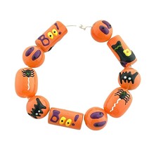 Halloween Beads Hand Painted Glass Spider Boo Bat Eye Black Orange Goth ... - $9.49