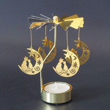 Gold Candlesticks Rotating Romantic Rotating Spinning Carousel Tea Light... - $27.00