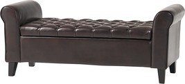 Contemporary Rolled Arm Storage Ottoman Bench Keiko By Christopher Knight Home, - £150.41 GBP
