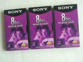 Lot of 3 New Sony Premium Grade 8 Hours (EP) T-160 VHS Tapes - £9.46 GBP