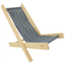 Handmade Toy Folding Camping Chair, Wood &amp; Blue Pinstripe Fabric for Dolls, etc. - £5.45 GBP