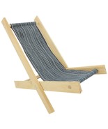 Handmade Toy Folding Camping Chair, Wood &amp; Blue Pinstripe Fabric for Dol... - £5.45 GBP