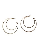 80s 90s Gold Tone Textured Large Double Hoop Earrings Womens Costume Jew... - $17.33