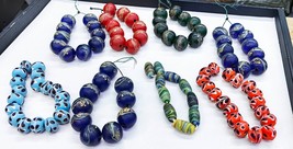 Large 10pcs Glaze Ceramic Beads Ceramic Ball Hand-Painted Beads Striped Ceramic  - $58.00