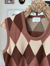Vintage 60s Royal Jeff by Lord Jeff Brown Argyle U Neck Sweater Vest M - $34.20