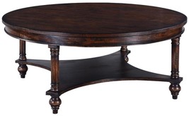 Coffee Table Glenbrook Old World Distressed Dark Rustic Pecan Round Lower Tier - £1,477.74 GBP