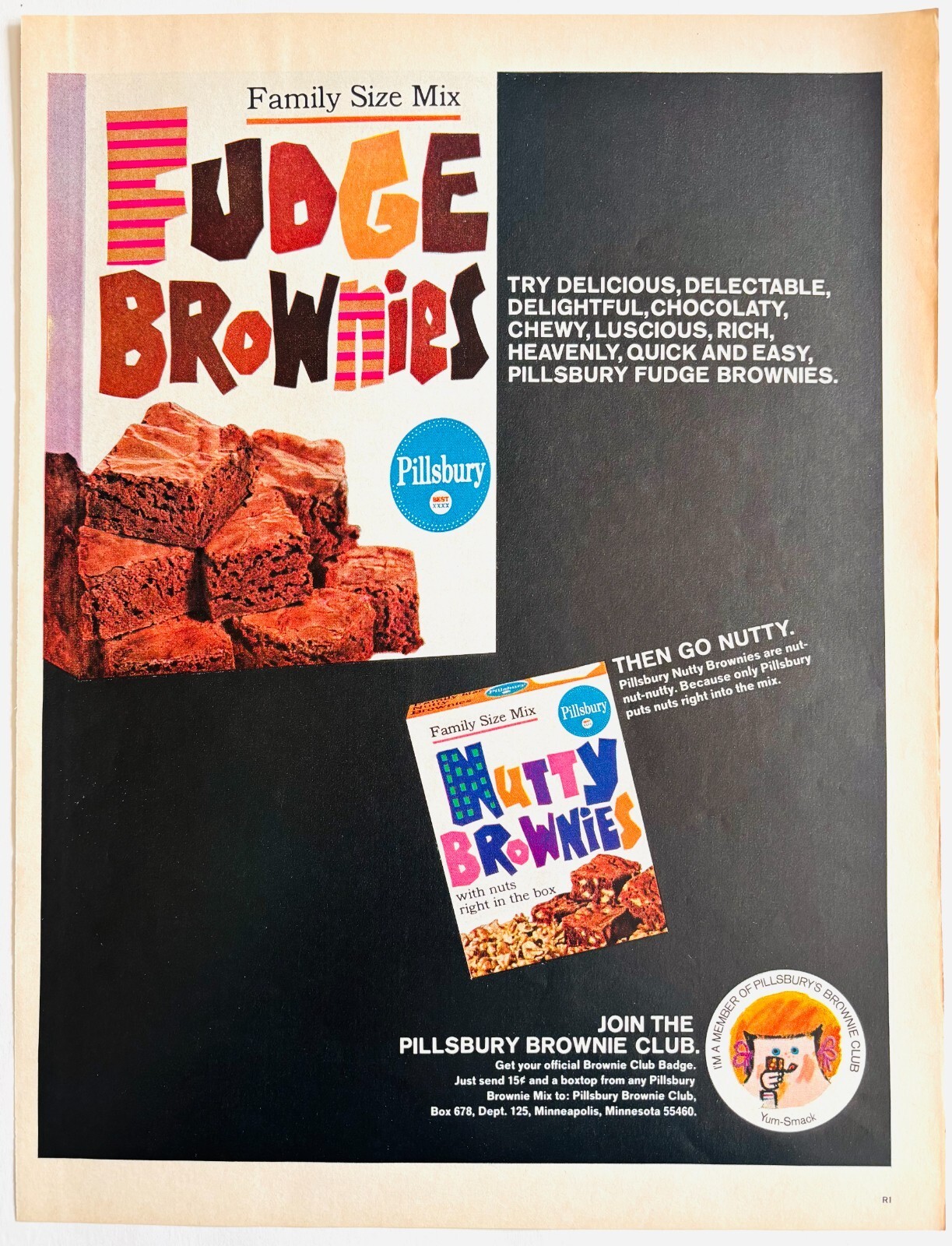 1966 Pillsbury Fudge Brownie Mix Advertisement Vintage Baking Desserts DWYY4 Item image 2