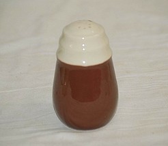 Old Vintage Brown &amp; Cream Single Salt Shaker w Cork Stopper Kitchen Range Decor - £6.99 GBP