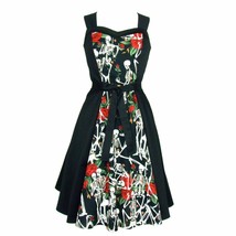 Cute Rockabilly 50s Retro Black Skeleton Rose Belted Dress Vintage Pin Up Style - £56.57 GBP