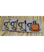Coffee Cup Coasters, Plastic Canvas, Handmade, Cross Stitch, Square, Summer - $15.00