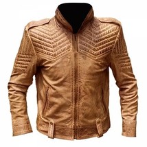 Handmade Men Camel Color Biker Style Motorcycle Leather Jacket - £127.86 GBP