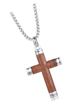 Mens Stainless Steel Hawaiian Koa Wood Cross Pendant for - £55.73 GBP