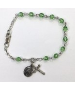 Vtg Green &amp; Silver Tone Bracelet with 2 Creed Sterling Silver Signed Cha... - £35.38 GBP