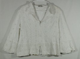 Vintage Spiegel White Zip Front Floral Beaded Blazer Jacket Size Large - £15.71 GBP