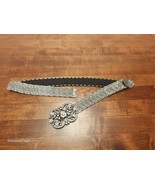 Elasticized Belt Covered W/Metallic Silver Floral Stamps Jeweled Buckle - $35.00