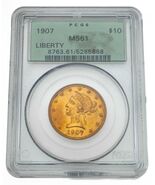 1907 $10 Águila De Libertad De Oro Calificada Por PCGS Como MS61 - $4,605.57