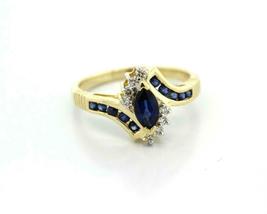  1.25Ct Marquise Cut Blue Sapphire &amp; Diamond 14K Yellow Gold Over Cocktail Ring - £63.94 GBP
