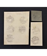 LOT 1957 vintage 3pc HONEY BEAR HONEY pencil ART LABEL SKETCH Wm Reg Wat... - £25.86 GBP