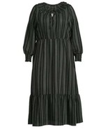 Terra &amp; Sky Black Ikat Stripe Tiered Long Sleeve Peasant Maxi Dress Plus... - £15.56 GBP