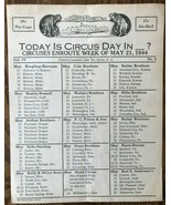 1944 CIRCUS DAY ROUTE CARD (May 21) Charlie Campbell&#39;s list of travel dates - $13.56 CAD