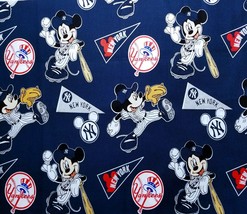 MLB 2018 NEW YORK YANKEES NYY MICKEY MOUSE, 14”x44”) 100% Cotton Fabric - £7.91 GBP