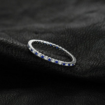 1ct Runde Blau Labor Erstellt Saphir Ewigkeitsring Diamant 14k Weiß Vergoldet - £70.97 GBP