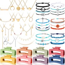 49 Pcs Jewelry Set for Teen Girls Bracelets Necklaces Hair Clips in Silver Gold  - £36.55 GBP