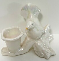White Dove Bird Iridescent Ceramic Candle Holder Vintage 1980-90s 3.5&quot; P... - €17,28 EUR