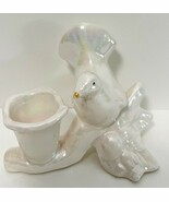White Dove Bird Iridescent Ceramic Candle Holder Vintage 1980-90s 3.5&quot; P... - $28.05 CAD