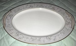 Noritake CHELSEA Oval Platter Tray 13.5” Japan 5822 Gray Band White Flowers - £27.51 GBP