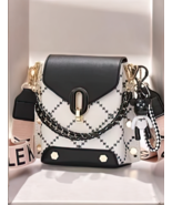 Stylish Pink and White Mini Crossbody Bag with Gold Accents and Keychain... - $23.99