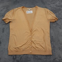 Merona Sweater Womens L Orange Cardigan Short Sleeve VNeck Button Pocket Knit - £20.22 GBP