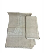 Beautiful New Vintage Linen Beige Tablecloth With 12 Napkins - $69.45 CAD