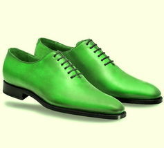 Green Oxford Men&#39;s Whole Cut Leather Dress Shoes Premium Quality Handcra... - £119.61 GBP+