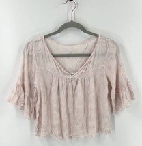 Abercrombie Fitch Girls Cropped Top Size L (10) Pink Gray Floral Flutter Sleeve - £12.37 GBP