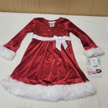 Bonnie Jean Dress Girls Size 4 Red Velvet Sequins Fur Christmas Party Holiday - £30.76 GBP