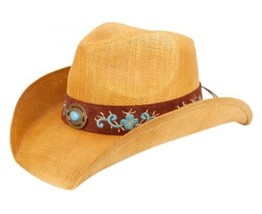 Epoch Hats Co Angela &amp; William Cowboy Hat with Floral Trim Band and Stud Natural - £39.44 GBP