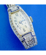 Earth mined Diamond Sapphire Deco Platinum Ladies Watch Gatsby era Vinta... - $3,795.25