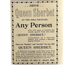 Queen Sherbet Soda Fountain Drink 1894 Advertisement Victorian Smoothie ... - $14.01 CAD