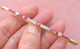 Antique Art Deco .63ctw Mine Diamond Ruby 18K Long 3-7/16” Bar Pin Brooch 1920 - £979.78 GBP