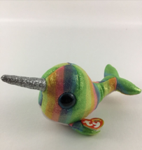 Ty Beanie Boos Nori Plush Bean Bag Stuffed Toy Rainbow Sparkle Narwhal w... - $14.80