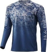 HUK Icon X Camo Long Sleeve Performance Fishing Shirt Mens M Blue NEW - $42.44