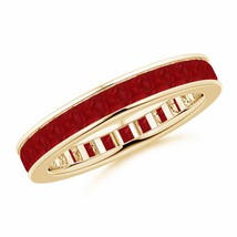 ANGARA Channel Set Square Ruby Eternity Wedding Band in 14K Solid Gold - £1,147.76 GBP