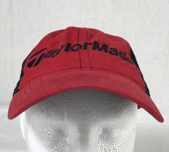 Taylor Made Burner Baseball Cap Hat Strap Back Curved Bill Red Black Cotton - $14.22
