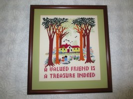 Wood Framed A Valued Friend...Crewel &amp; Cross Stitch Wall Hanging - 16 1/4&quot; X 18&quot; - £19.64 GBP