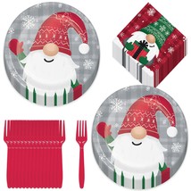Christmas Party Holiday Gnomes Paper Dessert Plates, Beverage Napkins, a... - £11.95 GBP